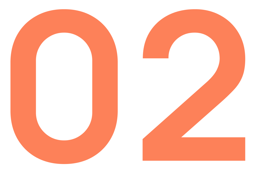 A large, bold number "02" in a bright orange color against a black background. The design is simple and modern.