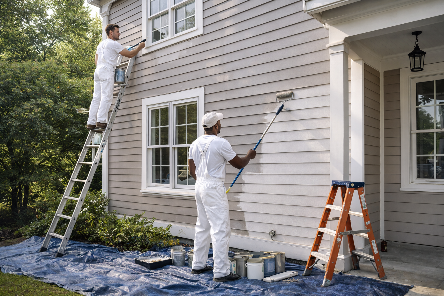  Exterior painting services, refreshing residential siding with durable weather-resistant paint in Brownsburg, IN.